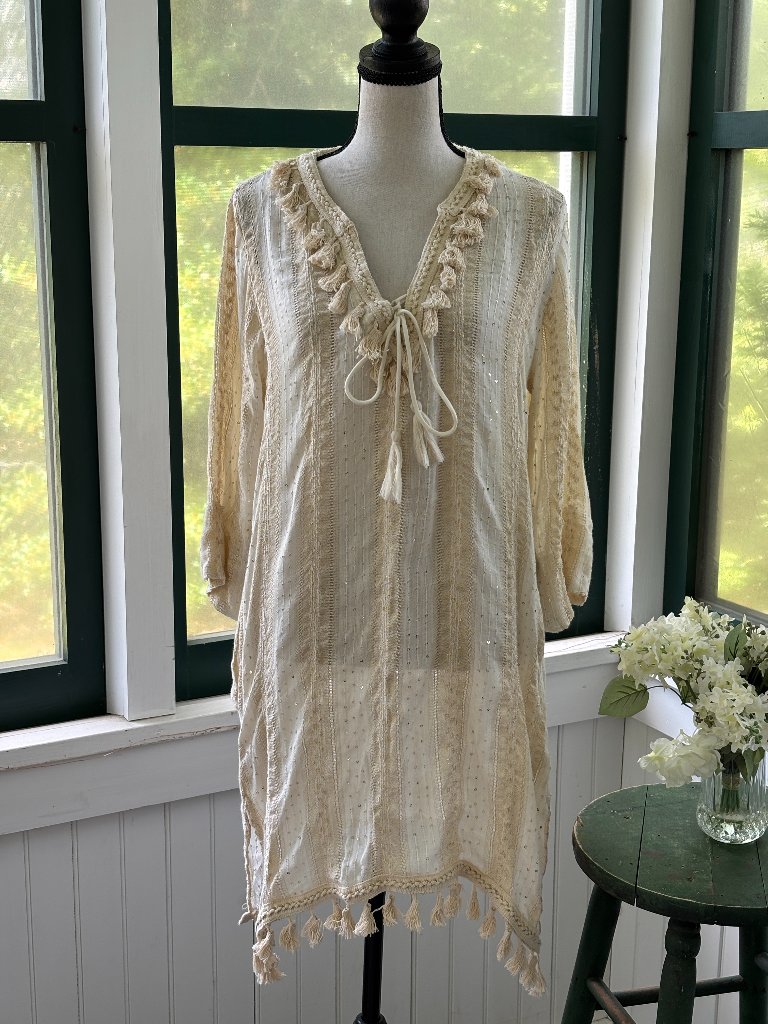 Buby.S Dreamy Woven Tassel Tunic | Ivory/Cream | Size Small | New With Tags